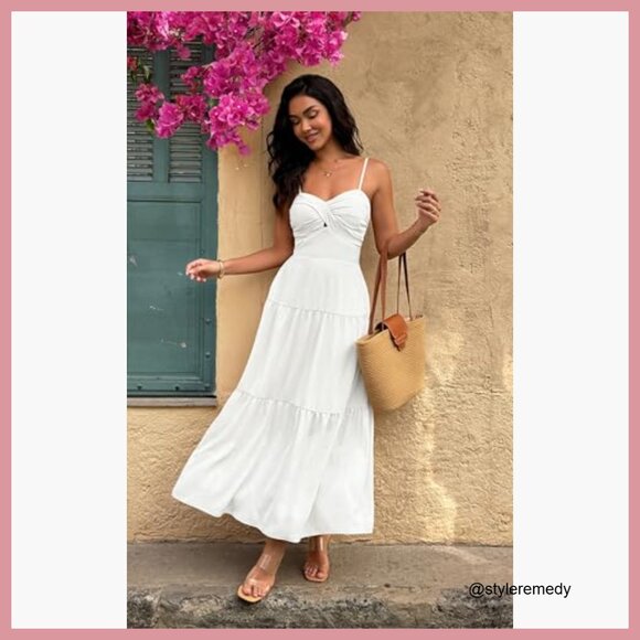 Strapless Maxi Dress Off Shoulder Hollow Out Smocked A Line - Picture 3 of 7